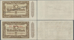 Deutschland - Notgeld - Rheinland: Duisburg, Stadt, Separatistenausgabe, 50 Mrd. Mark, 26.10.1923, Erh. II-III, 100 Mrd. Mark, o. D. Erh. I-, Überdruc...