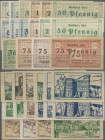 Deutschland - Notgeld - Rheinland: Trier, Buchdruckerei Gebr. Koch, 5 Pf. grün, ohne Wz., 1, 2, 5 (grün), 10 (schwarz), 25 (schwarz), 50 Pf., Wz. Mäan...