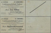 Deutschland - Notgeld - Sachsen: Dresden, Dresdner Privat-Bank eGmbH, 500 Tsd., 1 Mio, Mark, 16.8.1923, Notschecks auf Landesgewerbebank Sachsen, 1 Mi...