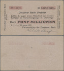 Deutschland - Notgeld - Sachsen: Dresden, Personalbüro der Dresdner Bank, 5 Mio. Mark, 20.8.1923, Notscheck auf Dresdner Bank, Ausgabestelle nicht bei...