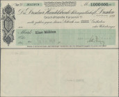 Deutschland - Notgeld - Sachsen: Dresden, Dresdner Handelsbank AG, 1 Mio. Mark, 18.8.1923, Kundenscheck für Albin Lasch & Co. G.m.b.H., Ausgabestelle ...