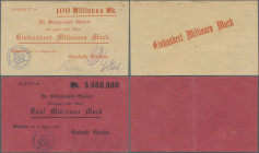 Deutschland - Notgeld - Sachsen: Elterlein, Girokasse, 5, 100 Mio. Mark, 15.8.1923, Schecks auf Stadtgirokasse, Erh. III, total 2 Scheine
 [differenz...