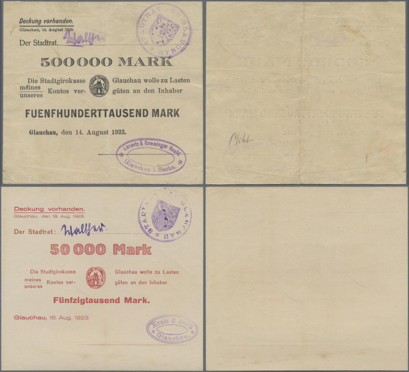 Deutschland - Notgeld - Sachsen: Glauchau, Stadtgirokasse, Kundenschecks, 50 Tsd...
