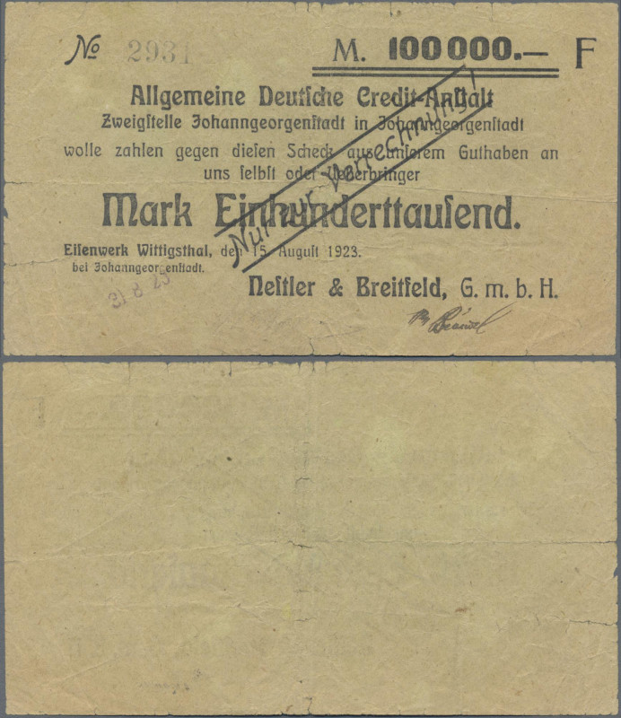 Deutschland - Notgeld - Sachsen: Eisenwerk Wittigsthal, bei Johanngeorgenstadt, ...