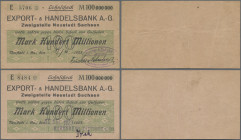 Deutschland - Notgeld - Sachsen: Neustadt i. Sa., Export- & Handelsbank A.-G., 2 x 100 Mio. Mark, 12.10.1923 (Daten hschr. bzw. gestempelt), Kundensch...
