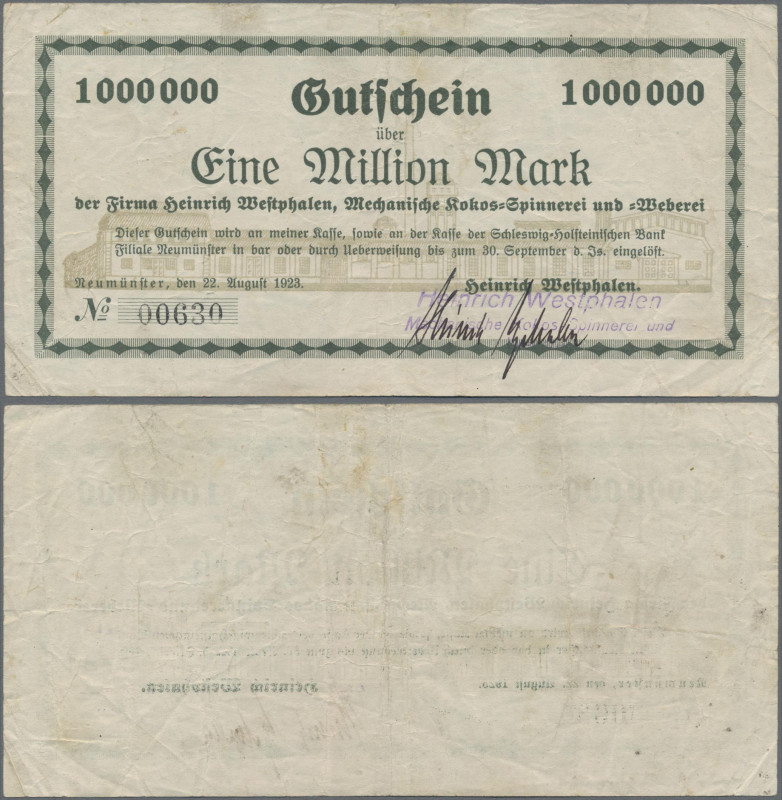Deutschland - Notgeld - Schleswig-Holstein: Neumünster, Heinrich Westphalen, 1 M...