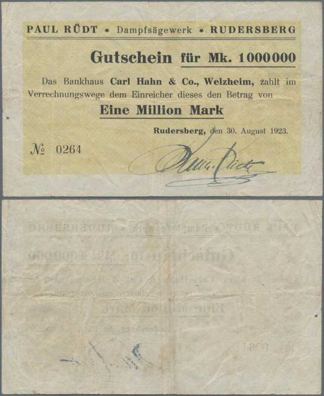 Deutschland - Notgeld - Württemberg: Rudersberg, Dampfsägewerk Paul Rüdt, 1 Mio....