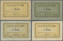 Deutschland - Notgeld - Ehemalige Ostgebiete: Jastrow, Westpreußen, Magistrat, 2 x 1/2, 3 x 1, 3 x 2, 3 x 3 Mark, 1.9.1914, 4 Scheine unentwertet, Erh...