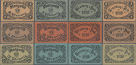 Deutschland - Notgeld - Ehemalige Ostgebiete: Nörenberg, Pommern, Stadt, 1, 3, 5, 10, 25, 50 Pf., 1920, auf farbigem Papier, 3 Pf. mit verklebtem Einr...