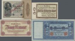 Deutschland - Deutsches Reich bis 1945: Album mit 79 Banknoten, mit einem kleinen Teil Reichsbahn, dabei u.a. RBD Münster 3 Millionen und 50 Milliarde...