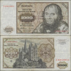 Deutschland - Bank Deutscher Länder + Bundesrepublik Deutschland: 1000 DM 1960 Ersatznote Serie ”Z/A”, Ro.268b, Gebrauchserhaltung mit einigen Knicken...