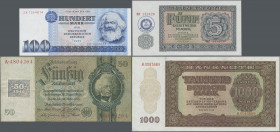 Deutschland - DDR: Lot mit 34 Banknoten DDR ab 1948 bis 1985, dabei u.a. 50 Mark Kuponausgabe 1948 (Ro.337a, F), 1000 Mark 1948 (Ro.347, UNC), 100 Mar...