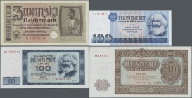 Deutschland - DDR: Banknoten der DDR von 1948-1985 in kassenfrischer Erhaltung, dabei Banknotensatz 1948 von 50 Pfennig bis 1000 Mark (Ro.339-347), Ba...