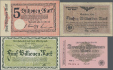 Deutschland - Sonstige: Kleine Schachtel mit ca. 390 Banknoten, überwiegend Deutschland Inflation und Reichsbahn, dabei u.a. RBD Cassel 5 Billionen Ma...