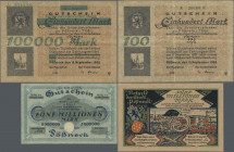 Deutschland - Notgeld - Thüringen: Pößneck, Stadt, 11 Serienscheine, 10 Scheine zu 100 und 500 Mark 1922, 3 Überdrucke hierauf 1923, 8 Überdrucke 1923...