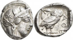 Attika: Athen: AR-Tetradrachme ca. 450 v.Chr. 17,08 g. Kopf der Athena mit lorbeerbekränztem attischem Helm nach rechts / Eule mit Olivenzweig mit Fru...