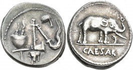 Gaius Iulius Caesar (49/48 v.Chr.): AR-Denar,3,87 g, Feldmünzstätte Caesars 49 - 48, Spanien oder Gallien. Elefant mit erhobenem Rüssel zertritt Schla...
