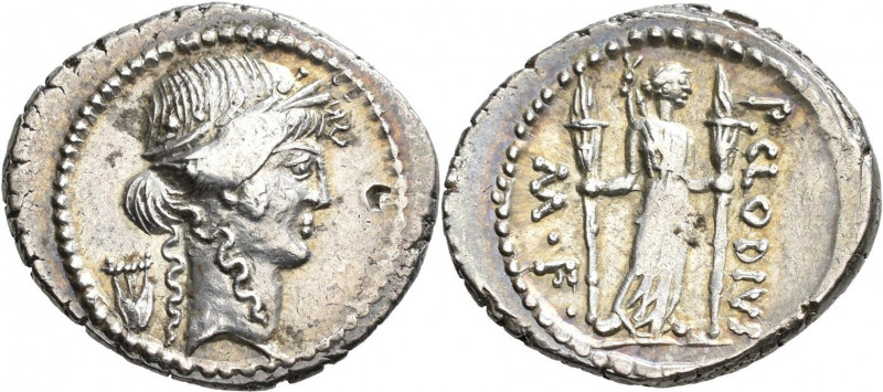 Publius Clodius Turrinus (42 v.Chr.): AR-Denar, 42, Rom, 3,73 g, Albert 1583, Cr...