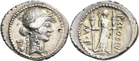 Publius Clodius Turrinus (42 v.Chr.): AR-Denar, 42, Rom, 3,73 g, Albert 1583, Crawford 494/23, Sear 492, kleiner Einhieb, sehr schön.
 [differenzbest...