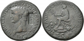 Drusus Maior (+ 9 n.Chr.): Bruder des Tiberius, Æ-Sesterz, geprägt unter Claudius, 30,06 g, mit Gegenstempel ”NCAPR” (Nummus Caesare Augusto Probatus?...