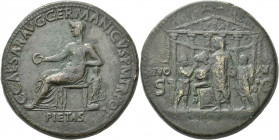 Caligula (37 - 41): Æ-Sesterz, 27,34 g, Kampmann 11.10, RIC 36, leicht grünliche Patina, sehr schön.
 [differenzbesteuert]
