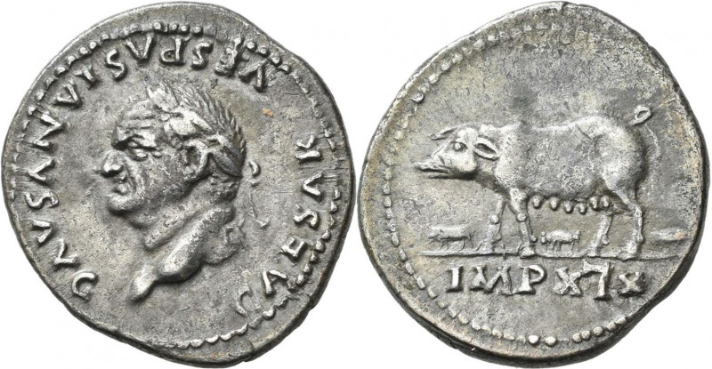 Vespasian (69 - 79): AR-Denar, 3,33 g, Kampmann 20.41, fast vorzüglich.
 [diffe...