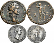 Domitian (69 - 81 - 96): Lot 2 Stück, Æ-As, VIRTVTI AVGVSTI SC, 10,87 g + AR-Denar, TR POT COS VIII PPDES VIIII PP, 3,36 g, sehr schön, sehr schön - v...