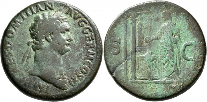 Domitian (69 - 81 - 96): Æ-Sesterz, 23,73 g, Cohen 492, RIC 355, grünliche Patin...