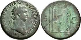 Domitian (69 - 81 - 96): Æ-Sesterz, 23,73 g, Cohen 492, RIC 355, grünliche Patina, sehr schön.
 [differenzbesteuert]