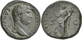 Hadrian (117 - 138): Æ-Sesterz, 27,34 g, Büste nach rechts / Felicitas stehend nach links, Kampmann 32.182, dunkelbraune Patina, sehr schön - vorzügli...