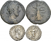 Commodus (166 - 177 - 180 - 192): Lot 3 Stück, Æ-Sesterz, 19,67 g / Æ-As, 11,08 g / AR-Denar, 3,46 g, sehr schön, sehr schön - vorzüglich.
 [differen...