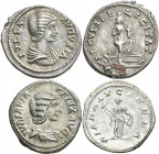 Iulia Domna (+ 217 n.Chr.): Gattin des Septimius Severus, Lot 3 Denare, Cybele / Diana Lucifera / Isis /, sehr schön, sehr schön - vorzüglich.
 [diff...