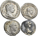 Caracalla (196 - 198 - 217): Lot 5 Stück, 3 x AR-Denar, 1 x AR-Antoninian + 1 x Æ As, sehr schön, sehr schön - vorzüglich, vorzüglich.
 [differenzbes...
