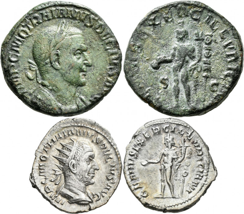 Traianus Decius (249 - 251): Lot 2 Stück, Æ-Sesterz, 16,98 g + AR-Antoninian, 4,...