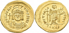 Mauricius Tiberius (582 - 602): AV-Solidus, Constantinople, 4,25 g, Sommer 7.1, Sear 474, fast vorzüglich.
 [differenzbesteuert]