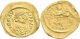 Mauricius Tiberius (582 - 602): AV-Semissis, Constantinople, 2,22 g, Sommer 7.14, Sear 485, sehr schön - vorzüglich.
 [differenzbesteuert]