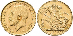 Australien: Georg V. 1910-1936: Sovereign 1918 S, Sydney, KM# 29, Friedberg 40. 7,99 g, 917/1000 Gold. Kratzer und Randfehler, sehr schön.
 [zzgl. 0 ...