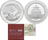 China - Volksrepublik: 10 Yuan 2012, China Panda 1 OZ Silber. Sonderausgabe 100 Jahre Bank of China. KM# 2063, in Dose, mit Zertifikat und original Bo...