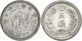 Japan: Mutsuhito (Meiji) 1867-1912: 5 Sen Jahr 9 (1876), KM# Y 22. 1,35 g. Dragon Type I. (?). Sehr schön - vorzüglich.
 [differenzbesteuert]