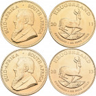 Südafrika: Lot 3 Münzen: Krügerrand 2011 (2x) und 2013 (1x). Je 1 OZ Fine Gold, KM# 73, Friedberg B1. Jede Münze wiegt ca. 33,93 g, 917/1000 Gold, vor...