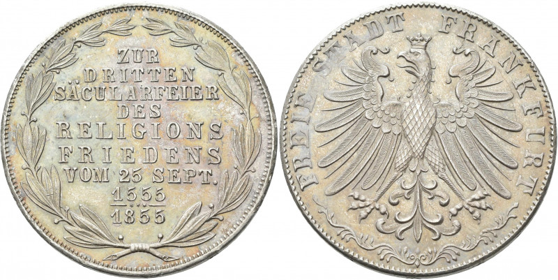 Frankfurt am Main: Freie Stadt: Doppelgulden 1855 (Zwey Gulden), Religionsfriede...