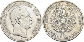 Hessen: Ludwig III. 1848-1877: 5 Mark 1876 H, Jaeger 67, Kratzer, selten, fast sehr schön.
 [differenzbesteuert]