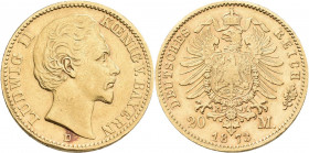 Bayern: Ludwig II. 1864-1886: 20 Mark 1873 D, Jaeger 194. 7,92 g, 900/1000 Gold. Rotfleck, sehr schön+.
 [zzgl. 0 % MwSt.]