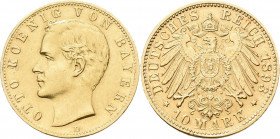 Bayern: Otto 1886-1913: 10 Mark 1893 D, Jaeger 199. 3,95 g, 900/1000 Gold. Kleine Kratzer, fast vorzüglich.
 [zzgl. 0 % MwSt.]