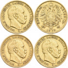 Preußen: Wilhelm I. 1861-1888: 20 Mark 1872 B, 1873 A und B. Jaeger 243. Je ca. 7,92 g, 900/1000 Gold, überwiegend sehr schön. Lot 3 Stück.
 [zzgl. 0...