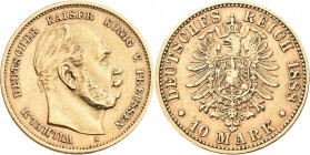 Preußen: Wilhelm I. 1861-1888: 10 Mark 1888 A, Jaeger 245, 3,95 g, 900/1000 Gold, sehr schön.
[zzgl. 0 % MwSt.]