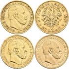 Preußen: Wilhelm I. 1861-1888: 20 Mark 1875 A, 1876 A, 1883 A und 1886 A. Jaeger 246. Je ca. 7,92 g, 900/1000 Gold, überwiegend sehr schön. Lot 4 Stüc...
