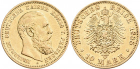 Preußen: Friedrich III. 1888: 10 Mark 1888 A, Jaeger 247. 3,94 g, 900/1000 Gold. Kratzer, sehr schön - vorzüglich.
 [zzgl. 0 % MwSt.]