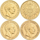 Preußen: Wilhelm II. 1888-1918: 10 Mark 1893 A, 1905 A und 1909 A. Jaeger 251. Je ca. 3,95 g, 900/1000 Gold. Sehr schön - vorzüglich. Lot 3 Stück.
 [...