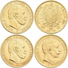 Preußen: Wilhelm I. 1861-1888 und Wilhelm II. 1888-1918: 10 x 20 Mark diverse Jahrgänge 1872-1913. J. 243/246/252/253. Je ca. 7,94 g, 900/1000 Gold, ü...